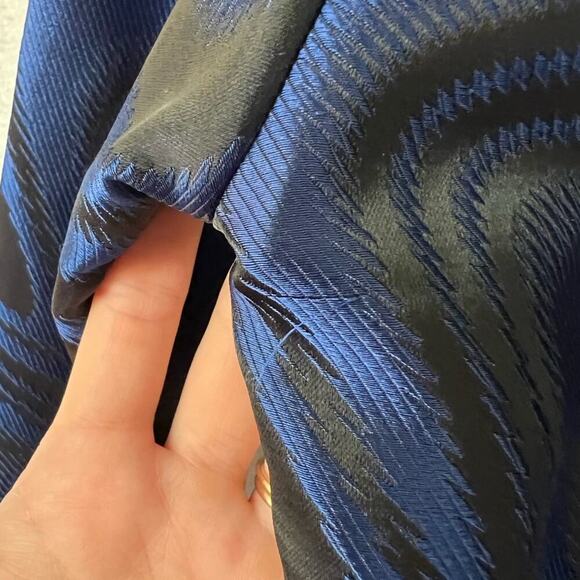 Opening Ceremony Blue Black Shiny Long Sleeve Formal Button Back Top - Picture 8 of 8